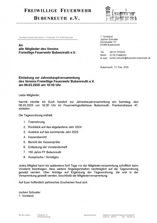 Jahreshauptversammlung Feuerwehr 2025