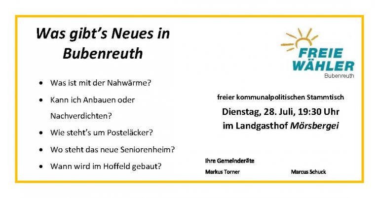 Kommunalpolitischer Stammtisch der Freien Wähler