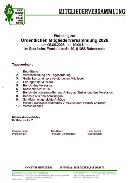 Ordentliche Mitgliederversammlung SVB 2026